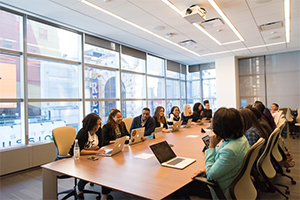 Students at a long table