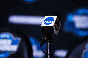 NCAA logo on microphone