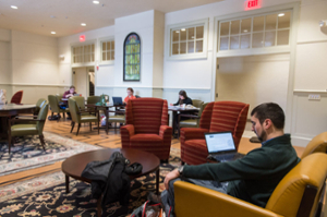 Student studying in the Noble Room