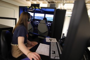 Students using a flight simulator